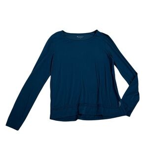 Athleta Navy Blue High Neck Long Sleeve T-shirt Mesh Trim Womens Size Small